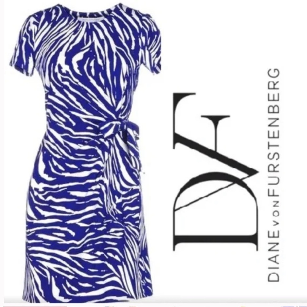 Diane Von Furstenberg Blue & White Side Tie Tiger Shadow Zoe Dress
